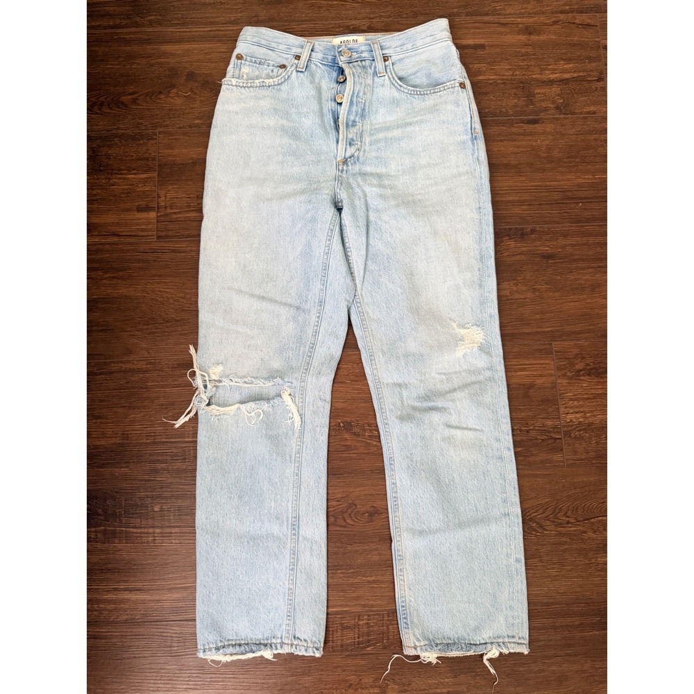 AGOLDE Riley High Rise Straight Crop Distressed Jeans Light Wash Size 26